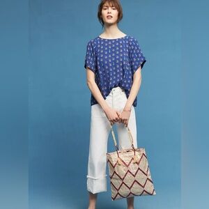 anthropologie maeve blue milla pineapple print top